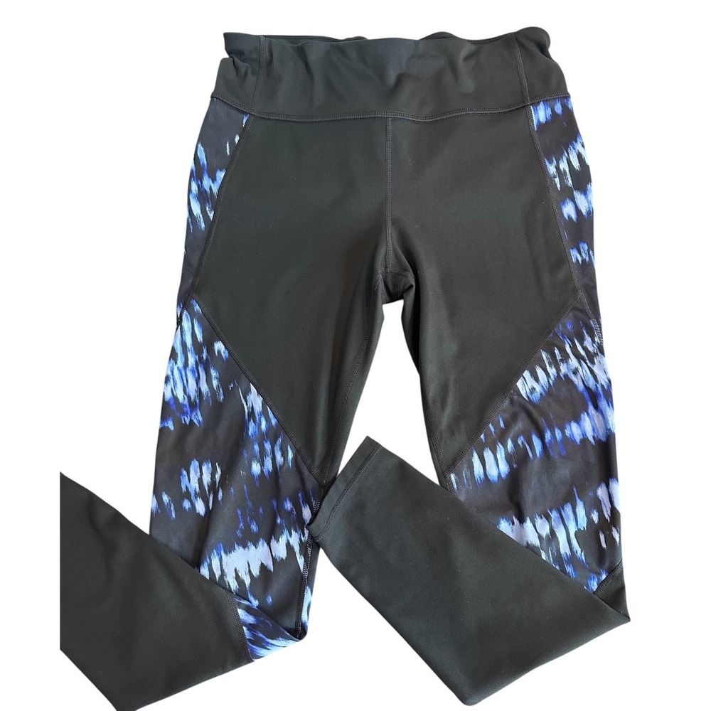 GAP FIT Gfast Leggings Drawstring Active Size Medium True Black & Blue Tie-Dye